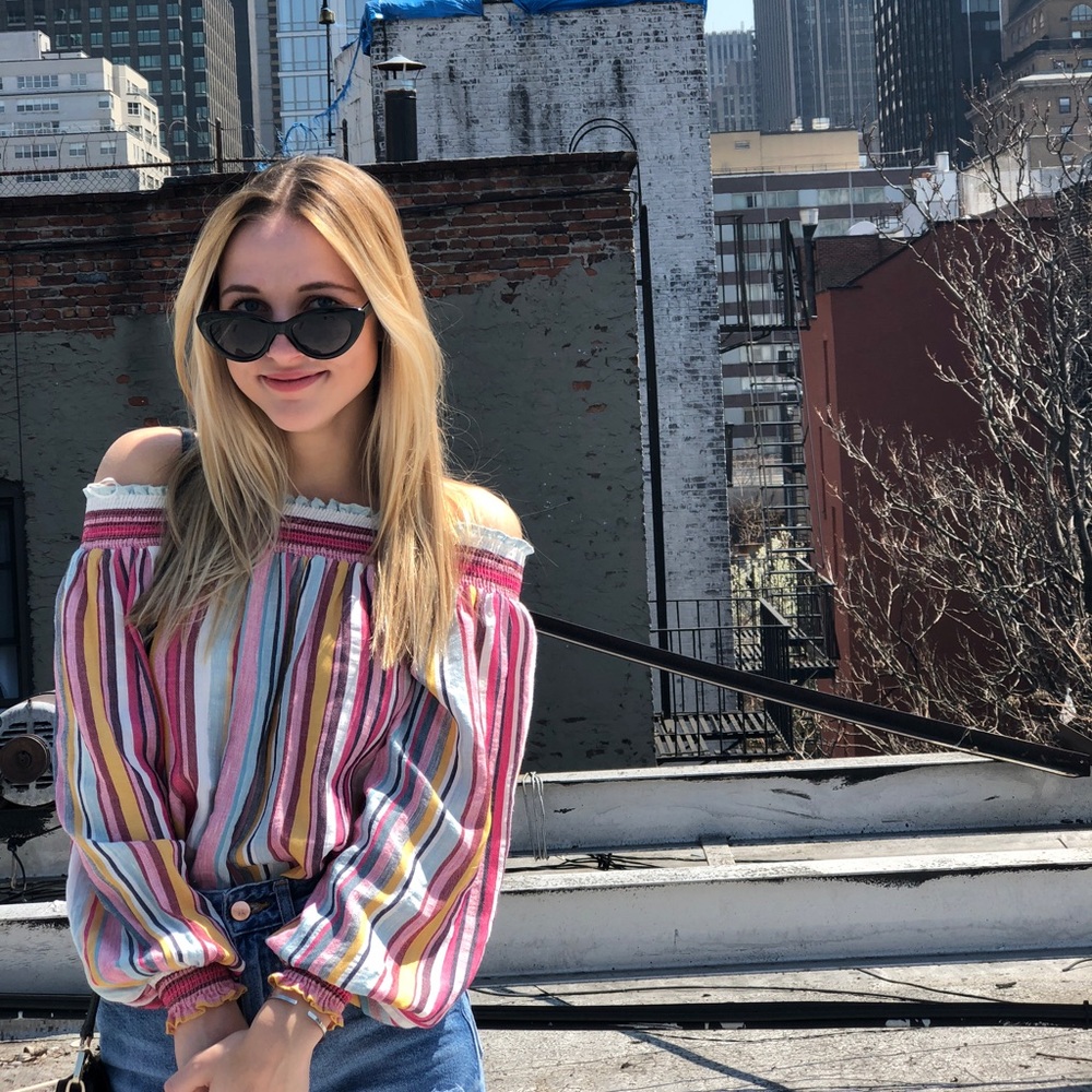 Zara Multi-Color Off-the-Shoulder Top